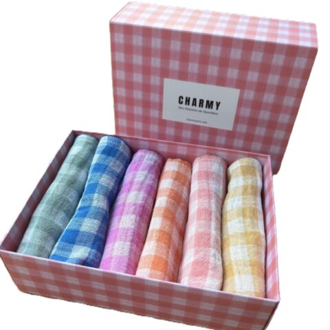 Coffret de 6 serviettes en gaze de coton vichy